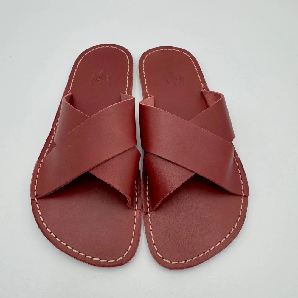 Portland Leather Sandals Roma Cross Strap Womens US 8.5 /EU 39 Red Marsala Boho